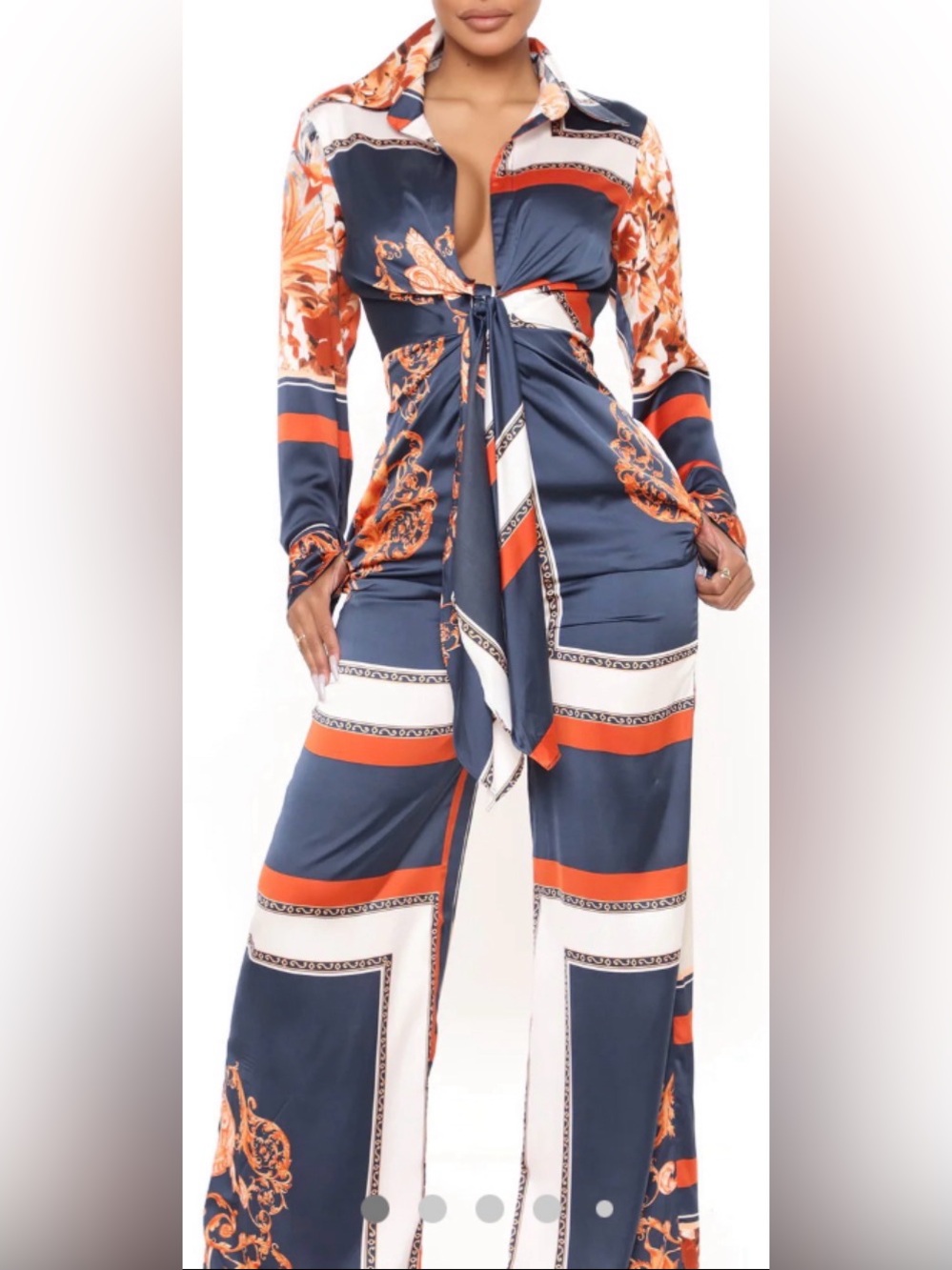 Fashion Nova Navy, Orange & White Wide-Leg Jumpsuit
